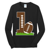 1st Birthday Party Football Boy One Year Old Football Player Tall Long Sleeve T-Shirt