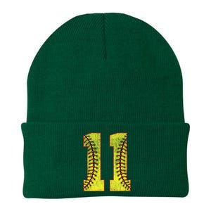 11th Birthday Party Eleven 11 Year Old Softball Bday Knit Cap Winter Beanie