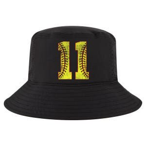 11th Birthday Party Eleven 11 Year Old Softball Bday Cool Comfort Performance Bucket Hat