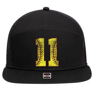 11th Birthday Party Eleven 11 Year Old Softball Bday 7 Panel Mesh Trucker Snapback Hat