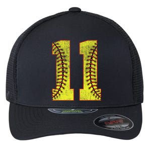 11th Birthday Party Eleven 11 Year Old Softball Bday Flexfit Unipanel Trucker Cap