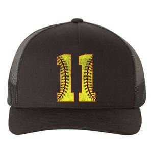 11th Birthday Party Eleven 11 Year Old Softball Bday Yupoong Adult 5-Panel Trucker Hat