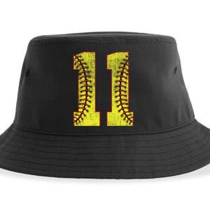 11th Birthday Party Eleven 11 Year Old Softball Bday Sustainable Bucket Hat