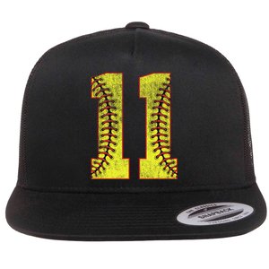 11th Birthday Party Eleven 11 Year Old Softball Bday Flat Bill Trucker Hat