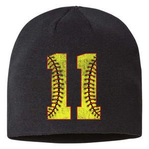 11th Birthday Party Eleven 11 Year Old Softball Bday Sustainable Beanie