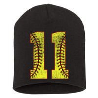 11th Birthday Party Eleven 11 Year Old Softball Bday Short Acrylic Beanie