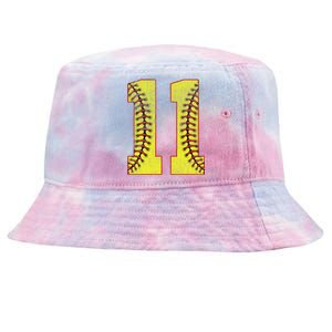 11th Birthday Party Eleven 11 Year Old Softball Bday Tie-Dyed Bucket Hat