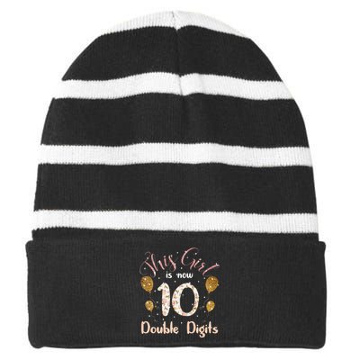 10th Bday Party Gift 2010 This Girl Is Now 10 Double Digits Striped Beanie with Solid Band