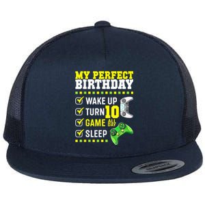 10th Birthday Party Perfect For Gamer 10 Years Old Boy Flat Bill Trucker Hat