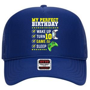 10th Birthday Party Perfect For Gamer 10 Years Old Boy High Crown Mesh Back Trucker Hat