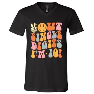 10th Birthday Peace Out Single Digit IM 10 Party V-Neck T-Shirt