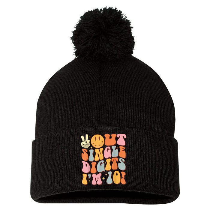 10th Birthday Peace Out Single Digit IM 10 Party Pom Pom 12in Knit Beanie