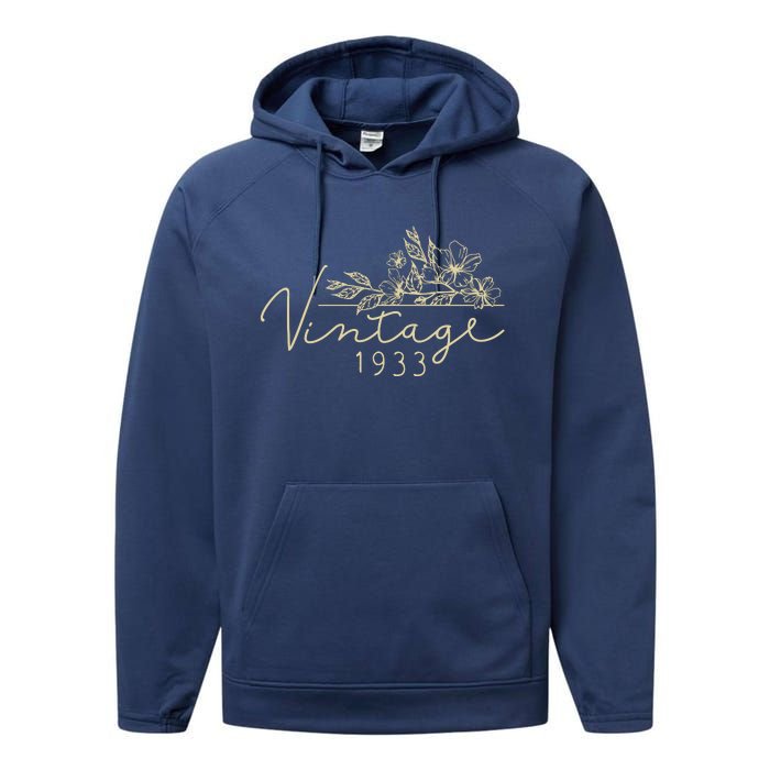 1933 Birthday Retro Original Parts 90th Birthday Performance Fleece Hoodie