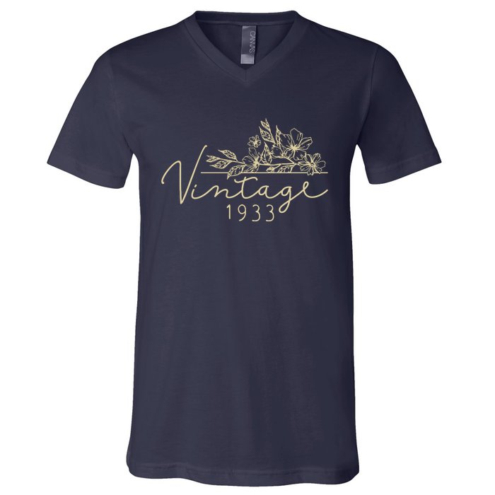 1933 Birthday Retro Original Parts 90th Birthday V-Neck T-Shirt