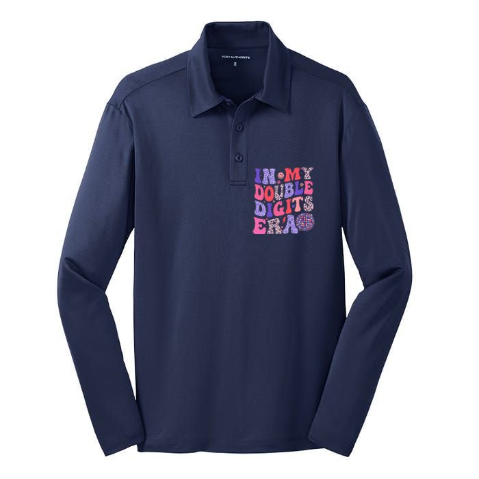 10th Birthday Retro In My Double Digits Era Silk Touch Performance Long Sleeve Polo