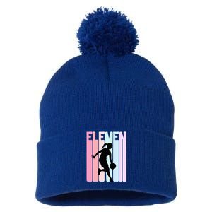 11th Birthday Retro Basketball Player 11 Years Old Pom Pom 12in Knit Beanie