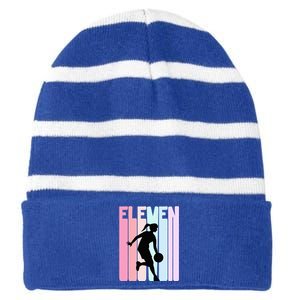 11th Birthday Retro Basketball Player 11 Years Old Striped Beanie with Solid Band