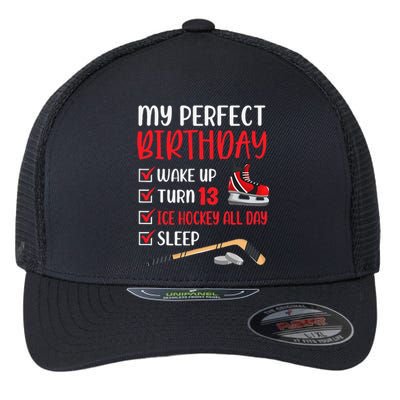 13th Birthday Retro Ice Hockey 13 Years Old Flexfit Unipanel Trucker Cap