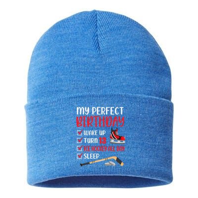 13th Birthday Retro Ice Hockey 13 Years Old Sustainable Knit Beanie