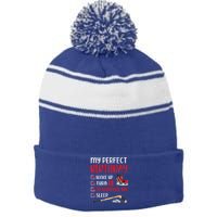 13th Birthday Retro Ice Hockey 13 Years Old Stripe Pom Pom Beanie