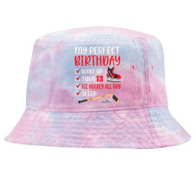 13th Birthday Retro Ice Hockey 13 Years Old Tie-Dyed Bucket Hat