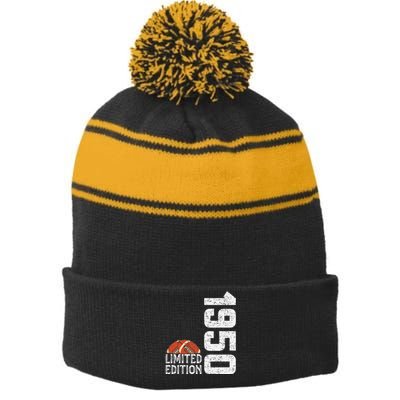 1950 Birthday Rugby Limited Edition Born In 1950 Stripe Pom Pom Beanie