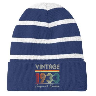 1933 Birthday Retro Original Parts 90th Birthday Striped Beanie with Solid Band