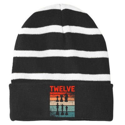 12th Birthday Retro Chess 12 Years Old Striped Beanie with Solid Band