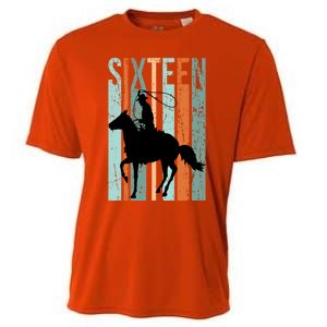 16th Birthday Retro Rodeo Horse Lovers Cow Rider Teen Gift Cooling Performance Crew T-Shirt