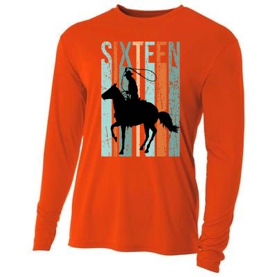 16th Birthday Retro Rodeo Horse Lovers Cow Rider Teen Gift Cooling Performance Long Sleeve Crew