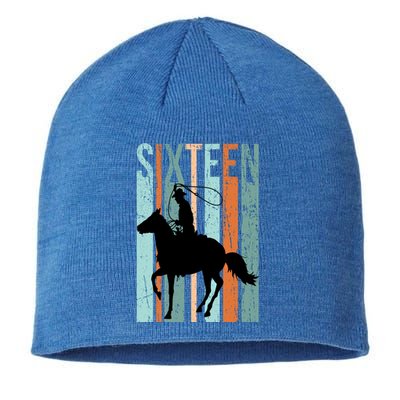 16th Birthday Retro Rodeo Horse Lovers Cow Rider Teen Gift Sustainable Beanie