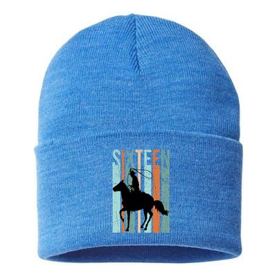 16th Birthday Retro Rodeo Horse Lovers Cow Rider Teen Gift Sustainable Knit Beanie