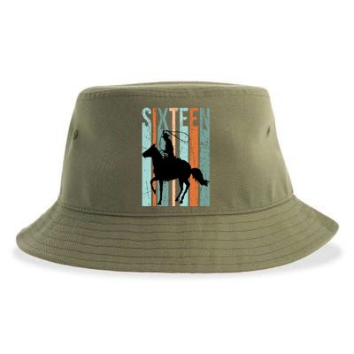 16th Birthday Retro Rodeo Horse Lovers Cow Rider Teen Gift Sustainable Bucket Hat