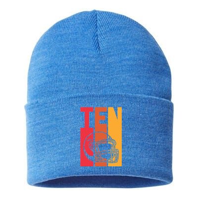 10th Birthday Retro American Football 10 Years Old Gift Sustainable Knit Beanie