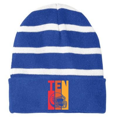 10th Birthday Retro American Football 10 Years Old Gift Striped Beanie with Solid Band