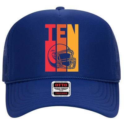 10th Birthday Retro American Football 10 Years Old Gift High Crown Mesh Back Trucker Hat