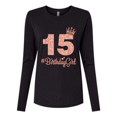 15 #BirthdayGirl Sweet fifteen 15th Pink Crown Tee for Girl Womens Cotton Relaxed Long Sleeve T-Shirt