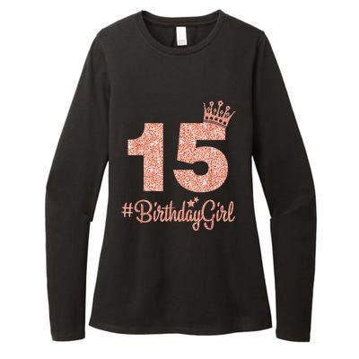 15 #BirthdayGirl Sweet fifteen 15th Pink Crown Tee for Girl Womens CVC Long Sleeve Shirt