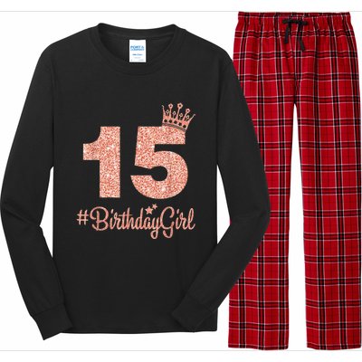 15 #BirthdayGirl Sweet fifteen 15th Pink Crown Tee for Girl Long Sleeve Pajama Set