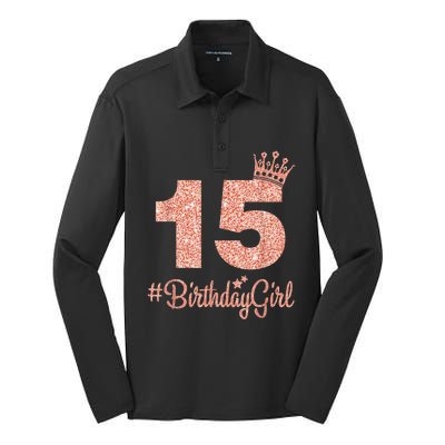 15 #BirthdayGirl Sweet fifteen 15th Pink Crown Tee for Girl Silk Touch Performance Long Sleeve Polo