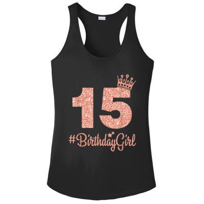 15 #BirthdayGirl Sweet fifteen 15th Pink Crown Tee for Girl Ladies PosiCharge Competitor Racerback Tank