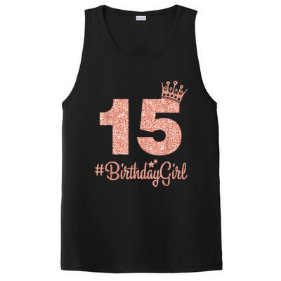 15 #BirthdayGirl Sweet fifteen 15th Pink Crown Tee for Girl PosiCharge Competitor Tank