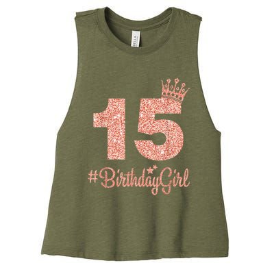 15 #BirthdayGirl Sweet fifteen 15th Pink Crown Tee for Girl Women's Racerback Cropped Tank