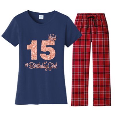 15 #BirthdayGirl Sweet fifteen 15th Pink Crown Tee for Girl Women's Flannel Pajama Set