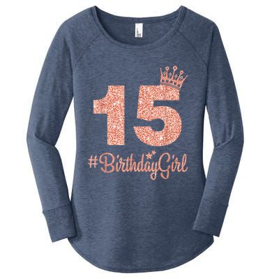 15 #BirthdayGirl Sweet fifteen 15th Pink Crown Tee for Girl Women's Perfect Tri Tunic Long Sleeve Shirt