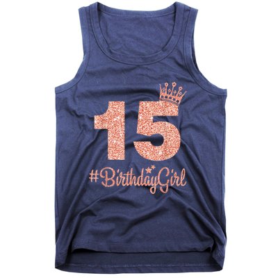 15 #BirthdayGirl Sweet fifteen 15th Pink Crown Tee for Girl Tank Top