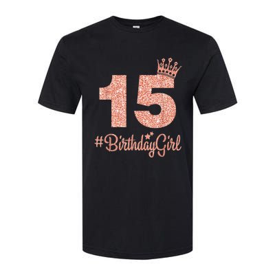 15 #BirthdayGirl Sweet fifteen 15th Pink Crown Tee for Girl Softstyle CVC T-Shirt