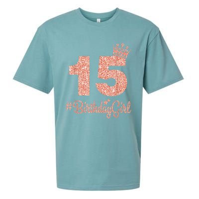 15 #BirthdayGirl Sweet fifteen 15th Pink Crown Tee for Girl Sueded Cloud Jersey T-Shirt