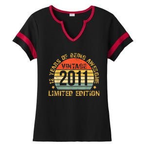 12yr BDay Son Boy Funny 2011 12th 12 Year Old Birthday Ladies Halftime Notch Neck Tee