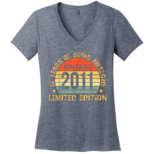 12yr BDay Son Boy Funny 2011 12th 12 Year Old Birthday Women's V-Neck T-Shirt